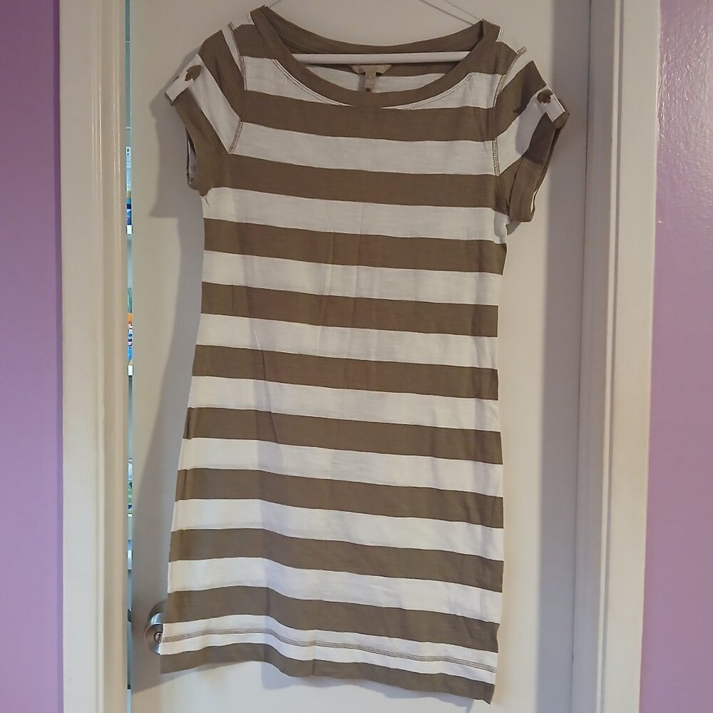 Banana Republic Factory Women's Tan / White Stripe Tee Shirt Dress  SZ S GUC